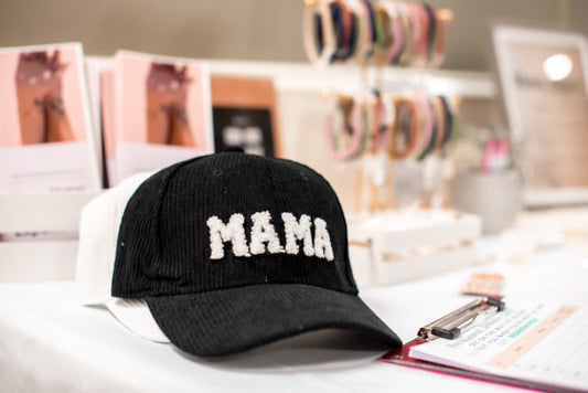 Corduroy baseball hat with "mama" on the front