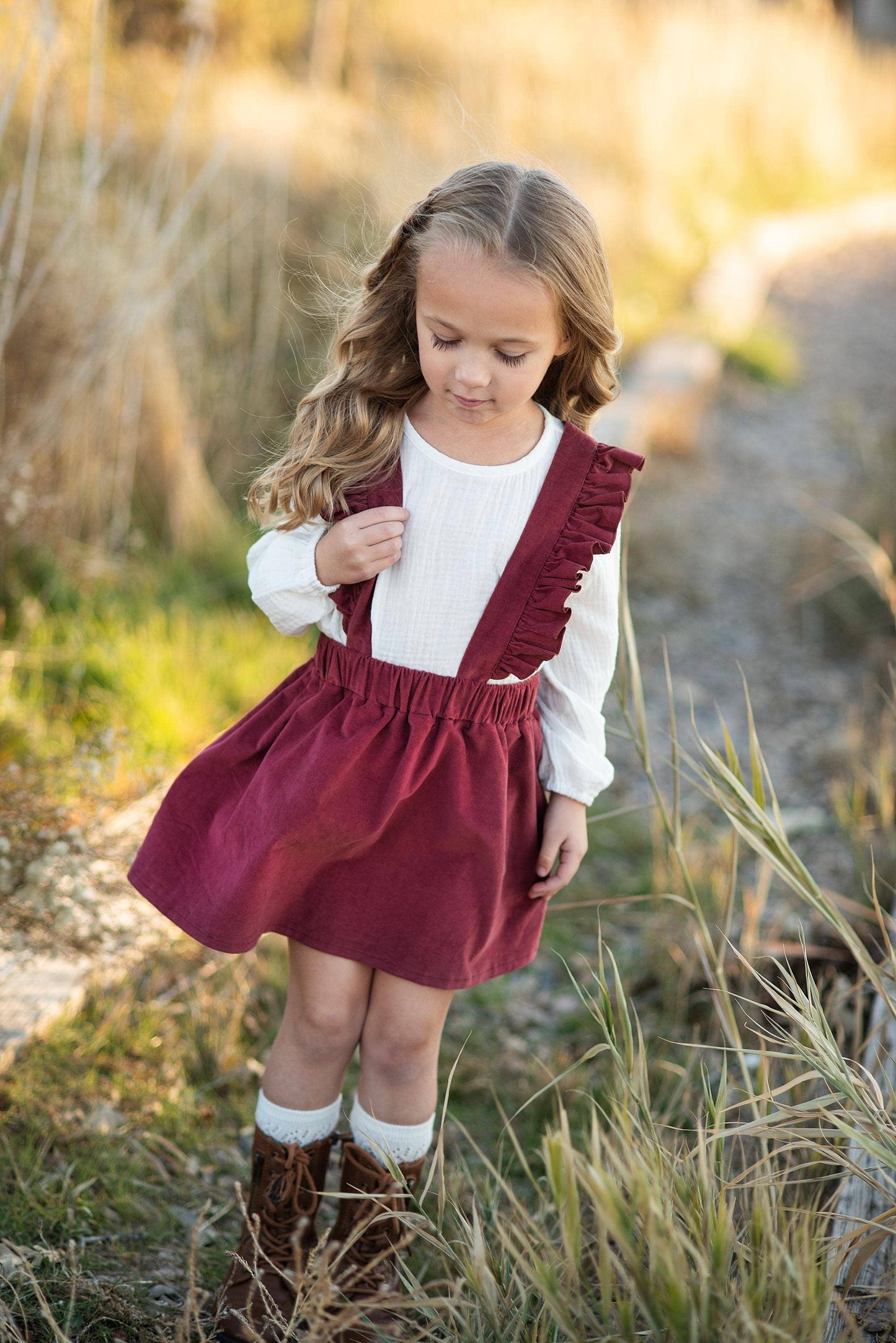 Ruffled Suspender Pinafore Skirt Set