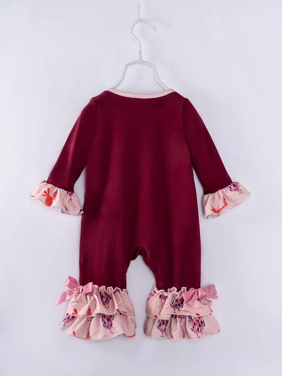 Red Chickens Ruffle Baby Girl Romper