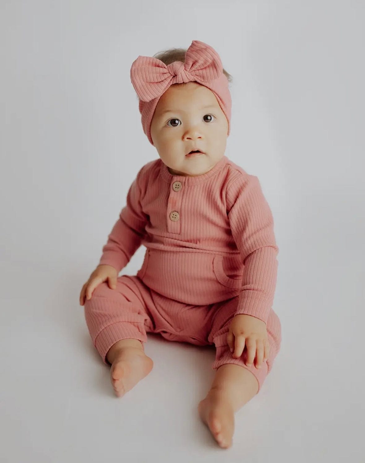 Organic Cotton Ribbed Playsuit with Bow Headband