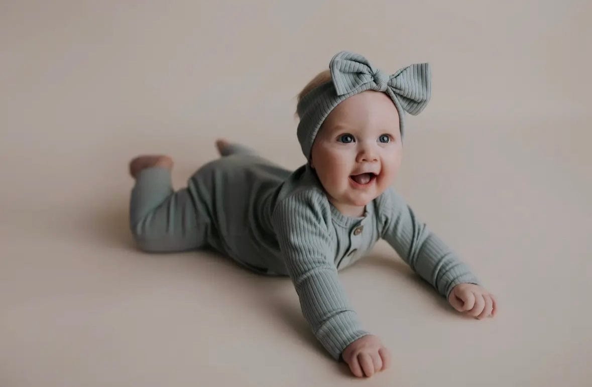 Organic Cotton Ribbed Playsuit with Bow Headband