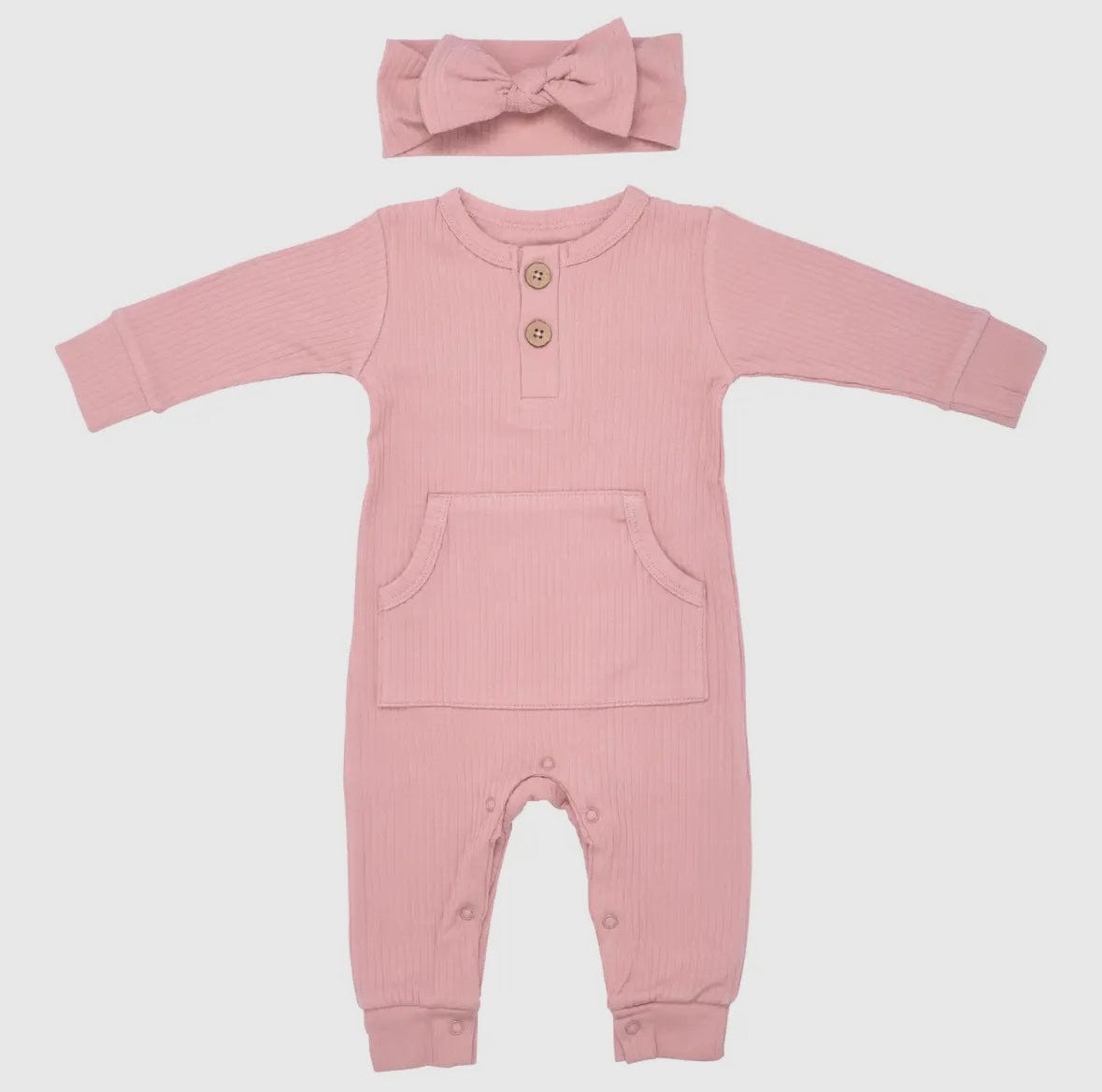 Organic Cotton Ribbed Playsuit with Bow Headband