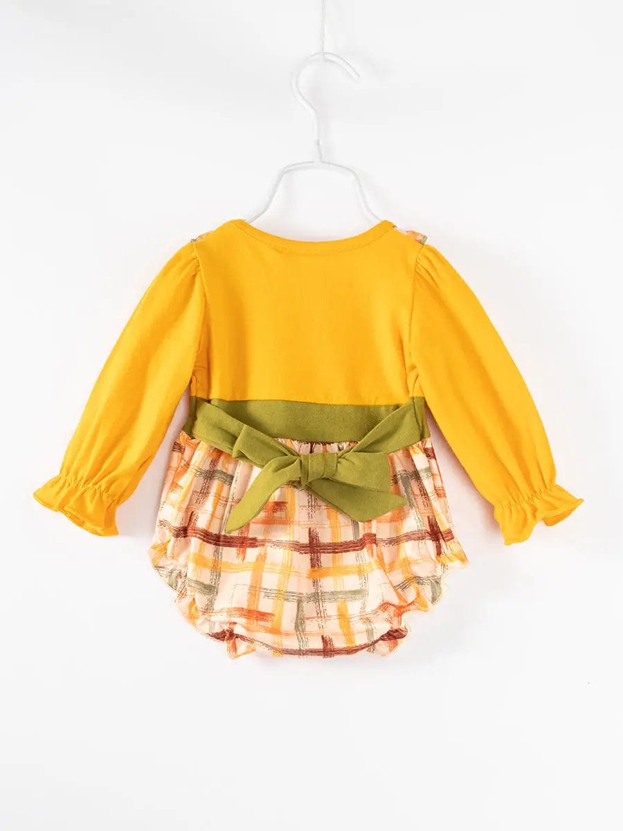 Yellow Plaid Baby Girl Bubble Romper