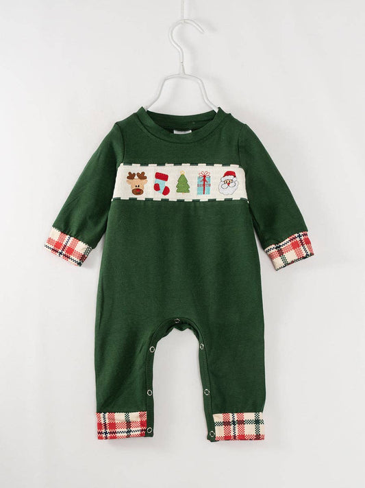 Green Plaid Smocked Holiday Romper