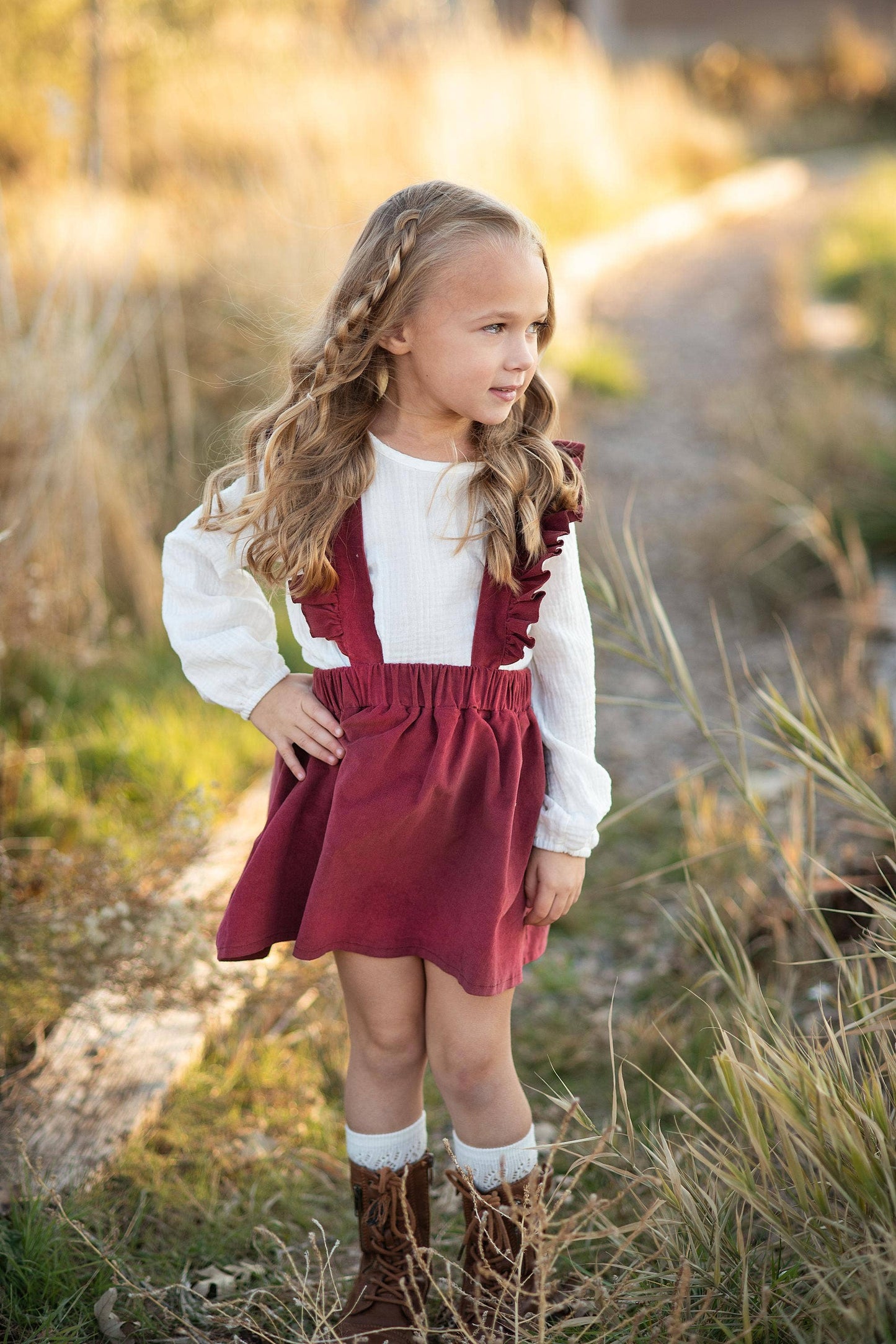 Ruffled Suspender Pinafore Skirt Set