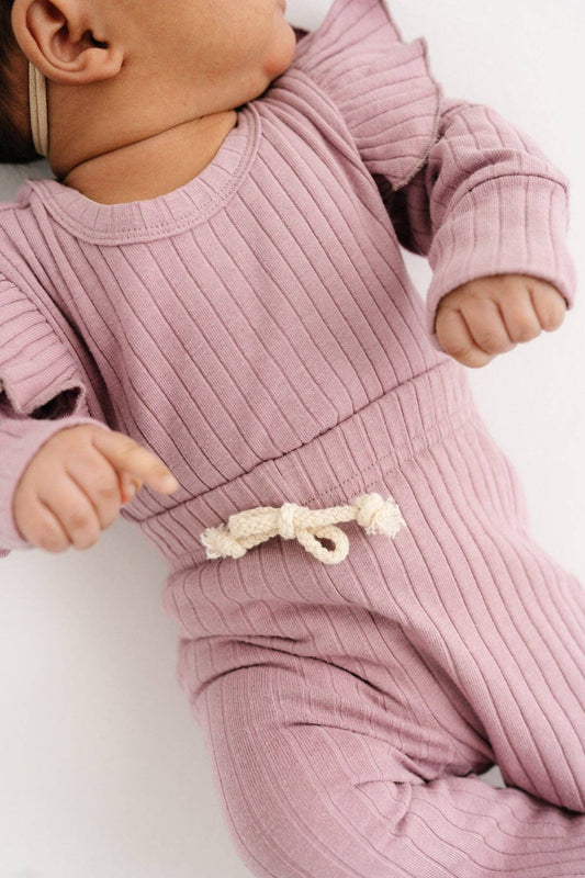 Ribbed Flutter Sleeve Bodysuit Set