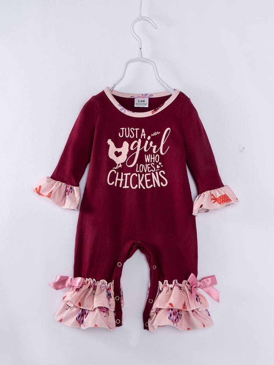 Red Chickens Ruffle Baby Girl Romper